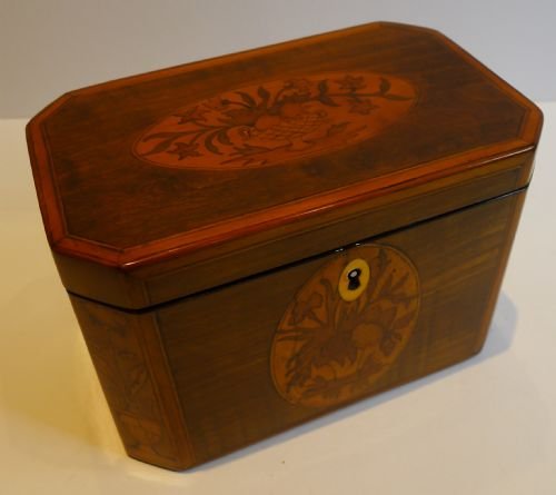 Antique English Eight-sided Tea Caddy - Floral Inlaid C. 1780 - Georgian