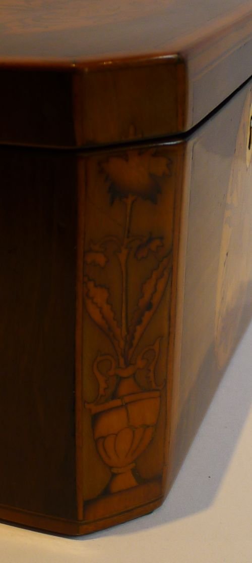 fig 1. Antique English Eight-Sided Tea Caddy - Floral Inlaid c. 1780 - Georgian