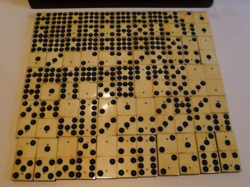 fig 1. Large Antique English Set Double Nines Dominoes - Original Box c.1890