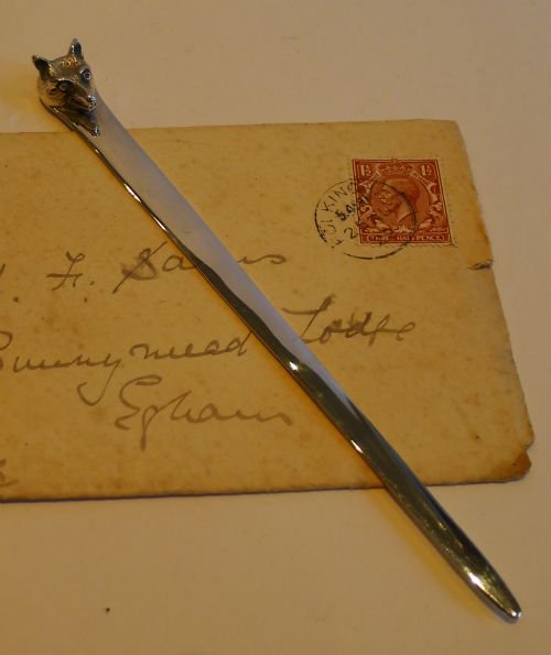 Sterling Silver Combined Letter Opener / Bookmark - Fox - 1927