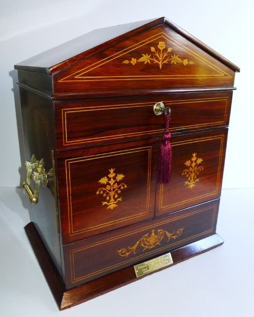 Magnificent Antique English Inlaid Rosewood Cigar Cabinet