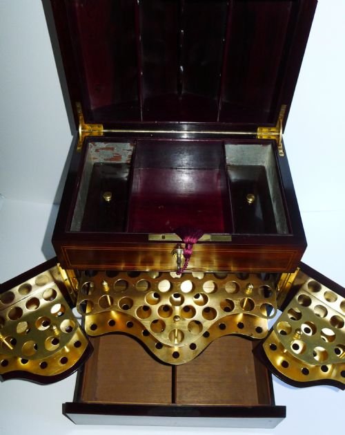 fig 3. Magnificent Antique English Inlaid Rosewood Cigar Cabinet / Humidor - 1911