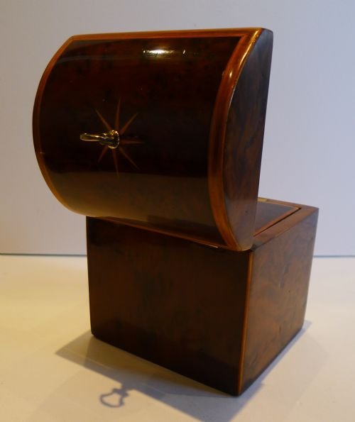 fig 1. Rare English Georgian Domed Tea Caddy - Nautical - Clipper Ship & Compass Star c.1800