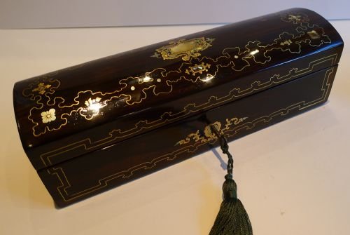 fig 1. Stunning Intricately Inlaid Antique English Rosewood Glove Box c.1870