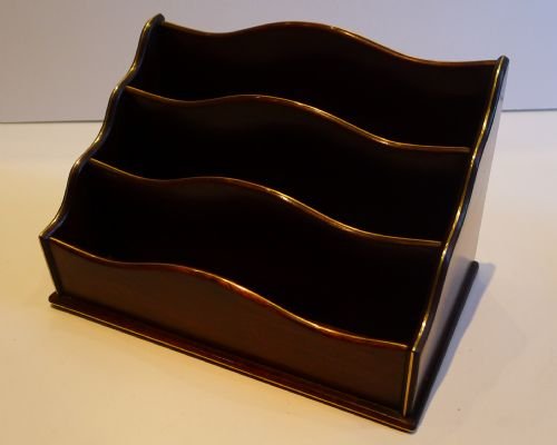 Antique French Mahogany & Brass Stationery Caddy / Letter Holder C.1900