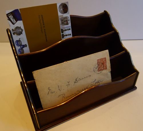 fig 1. Antique French Mahogany & Brass Stationery Caddy / Letter Holder c.1900