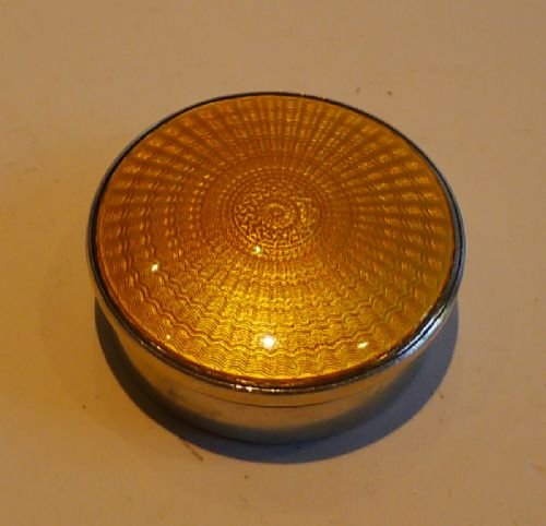 English Sterling Silver & Gold Guilloche Enamel Pill Box - 1929