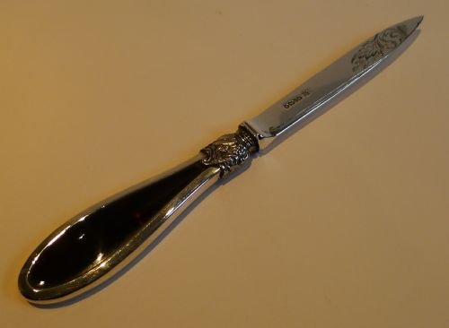 Handsome Antique English Sterling Silver & Tortoise Shell Letter Opener