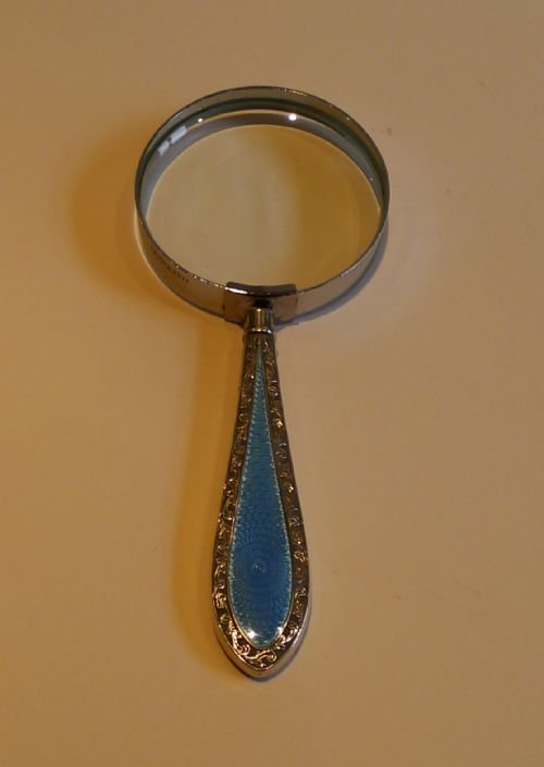 Sterling Silver and Royal Blue Guilloche Enamel Magnifying Glass