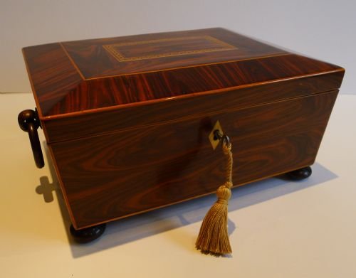 fig 1. Elegant English Inlaid George III Kingwood Jewellery / Table Box c.1820