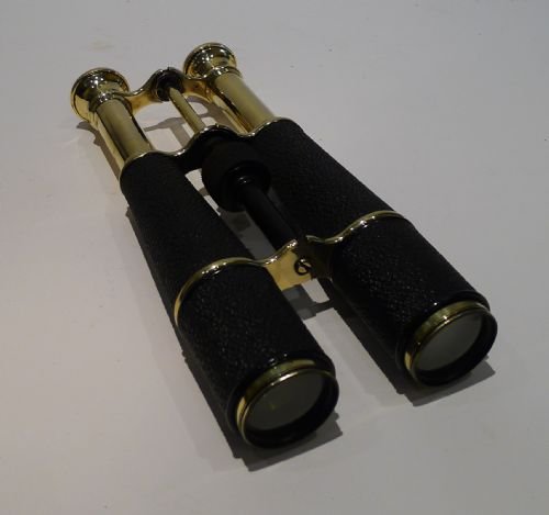 fig 1. Fabulous Antique Polished Brass Binoculars With Leather Case c.1900