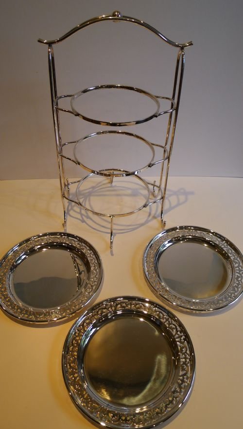fig 1. Top Notch Silver Plated Three Tier Cake Stand by Mappin & Webb c.1910 / 1900