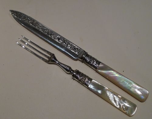 fig 2. Magnificent Set 12 Fruit Knives & Forks / Mother of Pearl Handles - Registration For 1893