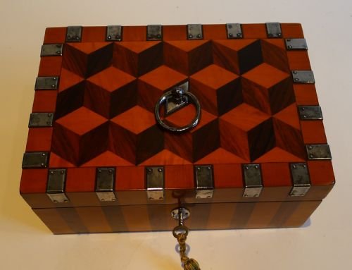fig 1. Fine French Polished Steel Bound Table / Jewelry Box c.1830