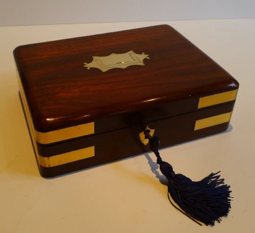 Small Antique Military / Campaign Style Brass Bound Mahogany Box C.1830