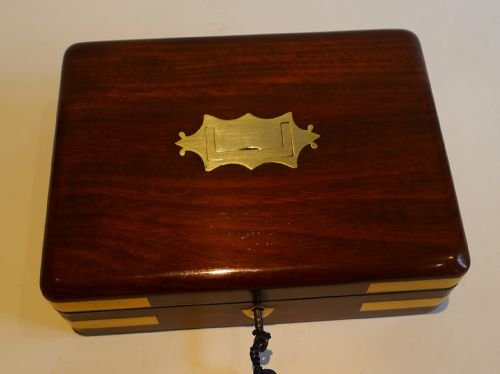 fig 1. Small Antique Military / Campaign Style Brass Bound Mahogany Box c.1830