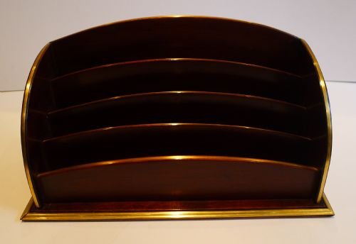 Large Antique French Mahogany & Brass Letter / Stationery Rack or Holder C.1900
