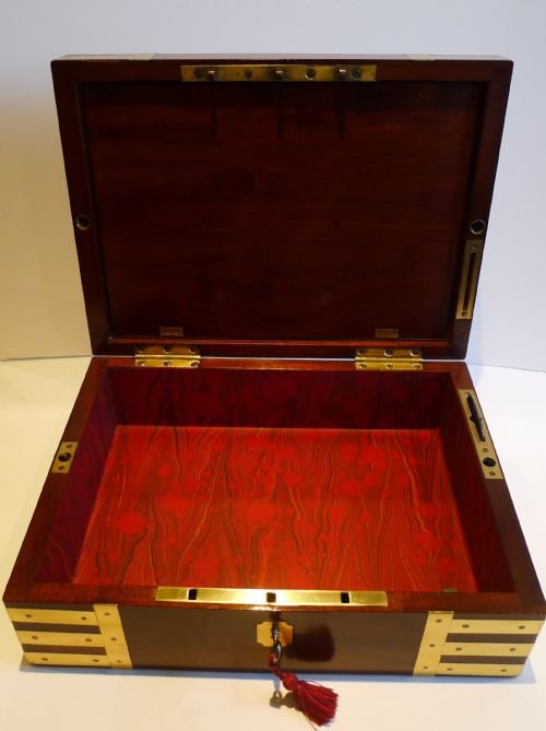 fig 1. Top Notch English Brass Bound Mahogany Document Box With Deck Lock c.1820