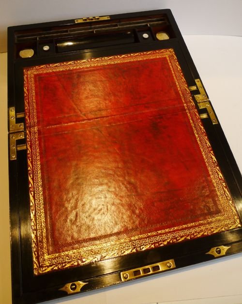 fig 1. Antique English Coromandel Writing Slope - Mother of Pearl & Abalone Floral Inlay c.1850