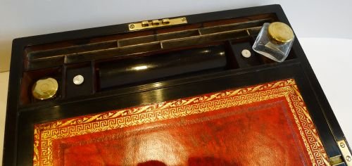 fig 2. Antique English Coromandel Writing Slope - Mother of Pearl & Abalone Floral Inlay c.1850