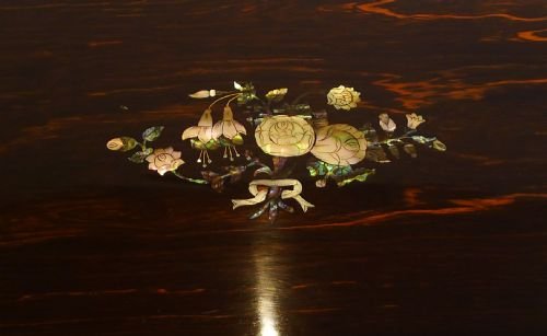 fig 3. Antique English Coromandel Writing Slope - Mother of Pearl & Abalone Floral Inlay c.1850