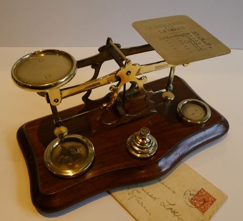 Antique English Walnut & Brass Postal / Letter Scales by John Heath C.1900