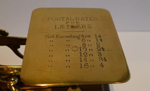 fig 1. Antique English Walnut & Brass Postal / Letter Scales by John Heath c.1900