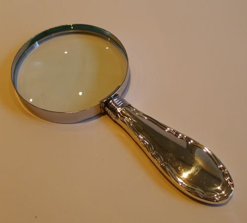 fig 1. English Tortoise Shell & Sterling Silver Handled Magnifying Glass - Pique Inlay