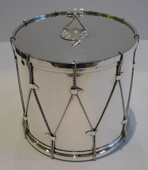 Rare Antique English Novelty Biscuit Box - Drum - By Asprey C.1890