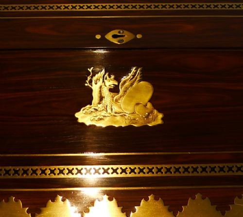 fig 1. English Regency Kingwood Lap Desk - Intricate Cut Brass Inlay c.1820