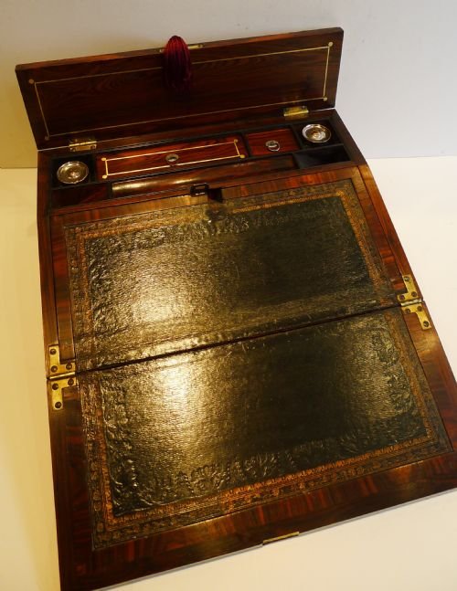 fig 2. English Regency Kingwood Lap Desk - Intricate Cut Brass Inlay c.1820