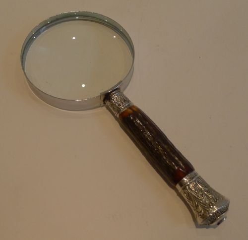 Medium Antler Horn & Sterling Silver Handled Magnifying Glass - 1886