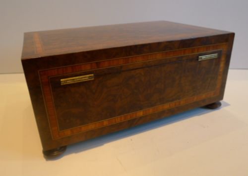 fig 1. Quality Antique English Burr Walnut & Tulipwood Jewelry or Table Box c.1840