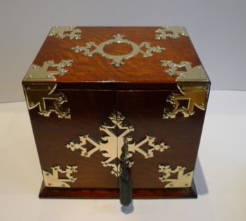Antique English Oak Cigar Box / Cabinet / Humidor - Brass Mounts C.1890