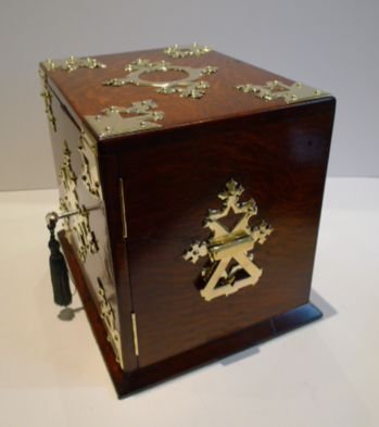 fig 1. Antique English Oak Cigar Box / Cabinet / Humidor - Brass Mounts c.1890