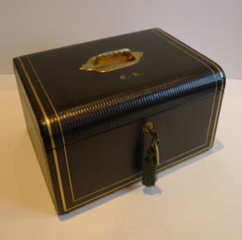 fig 2. Magnificent Top Quality Antique Leather Covered Jewellery Box With Pristine Interior c.1870