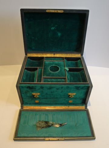 fig 3. Magnificent Top Quality Antique Leather Covered Jewellery Box With Pristine Interior c.1870