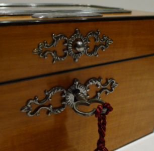 fig 1. Antique French Satinwood Letter / Correspondence Box c.1850 - Floral Needlepoint Panel