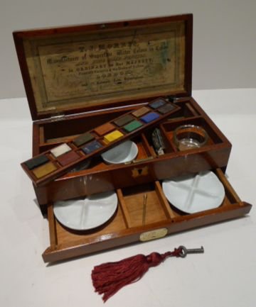 Georgian English Brass Inlaid Mahogany Artist's / Water Color Box by T.j. Morris C.1820