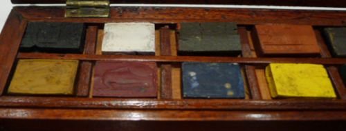 fig 3. Georgian English Brass Inlaid Mahogany Artist's / Water Color Box by T.J. Morris c.1820