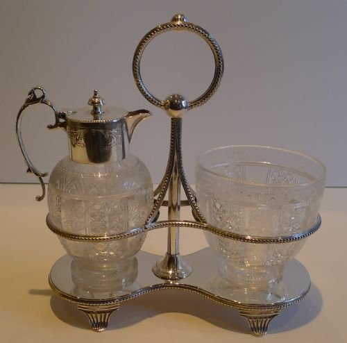 Exquisite Antique Silver Plate and Crystal Sugar and Cream C.1880 - Scottish Retailer