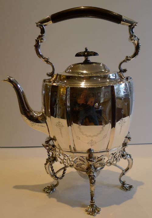 Top-notch Antique English Silver Plated Spirit Kettle on Stand C.1900 by Goodfellow & Son, London