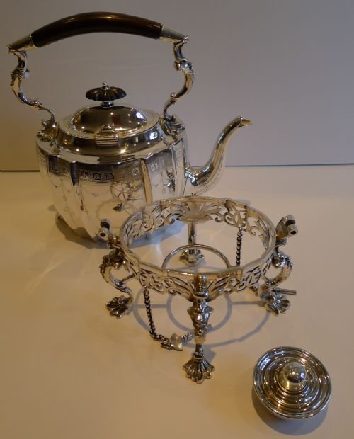fig 1. Top-Notch Antique English Silver Plated Spirit Kettle on Stand c.1900 by Goodfellow & Son, London