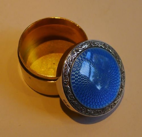 Adorable English Sterling Silver and Blue Guilloche Enamel Box - 1925