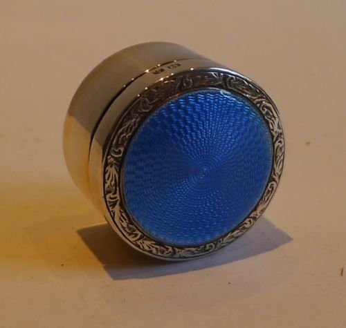 fig 1. Adorable English Sterling Silver and Blue Guilloche Enamel Box - 1925