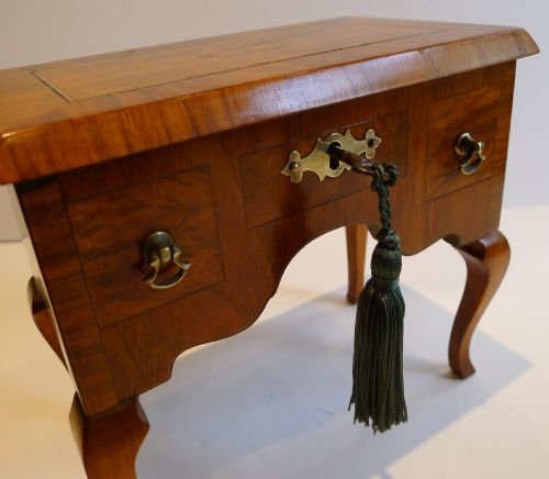 fig 1. Antique English Novelty Jewellery Box In Walnut - Miniature Dressing Table c.1910