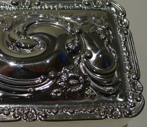 fig 1. Large Antique English Sterling Silver Jewellery / Ring Box - 1909