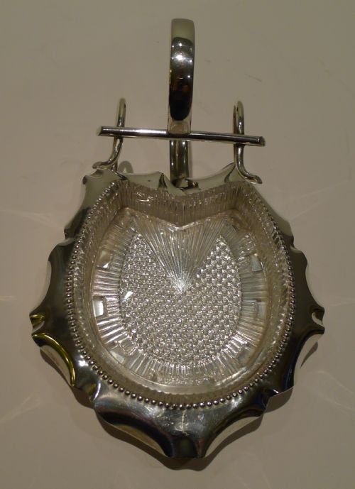 fig 1. Antique English Horseshoe Butter Dish In Silver Plate & Glass - 1894