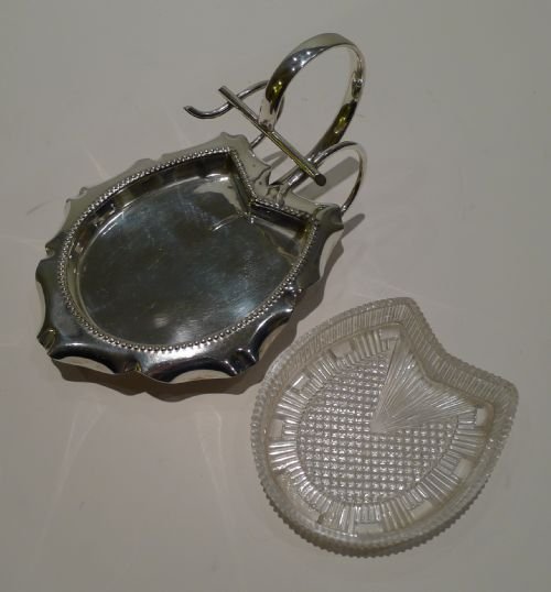 fig 2. Antique English Horseshoe Butter Dish In Silver Plate & Glass - 1894