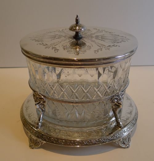 Magnificent Antique English Biscuit Box C.1870 - Ram's Head & Hoof Supports